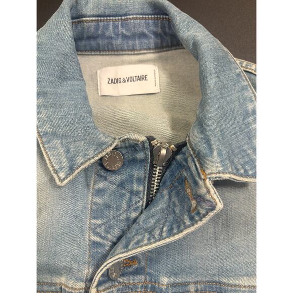 Zadig & Voltaire NWOT Kase Denim Jacket Light Blue in Size M Missing zipper Pull - Picture 5 of 7